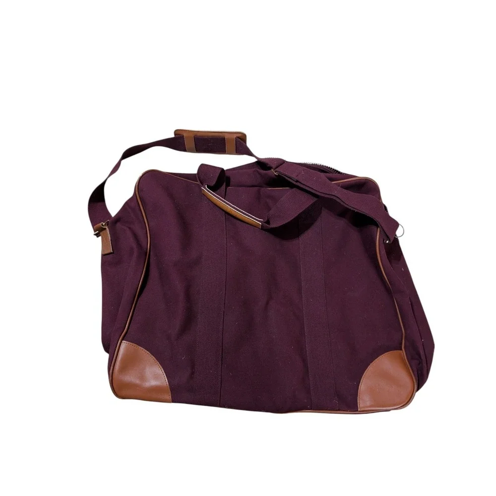 Lands' End Canvas Leather Square Rigger Travel Bag Burgundy‎ Vintage 23